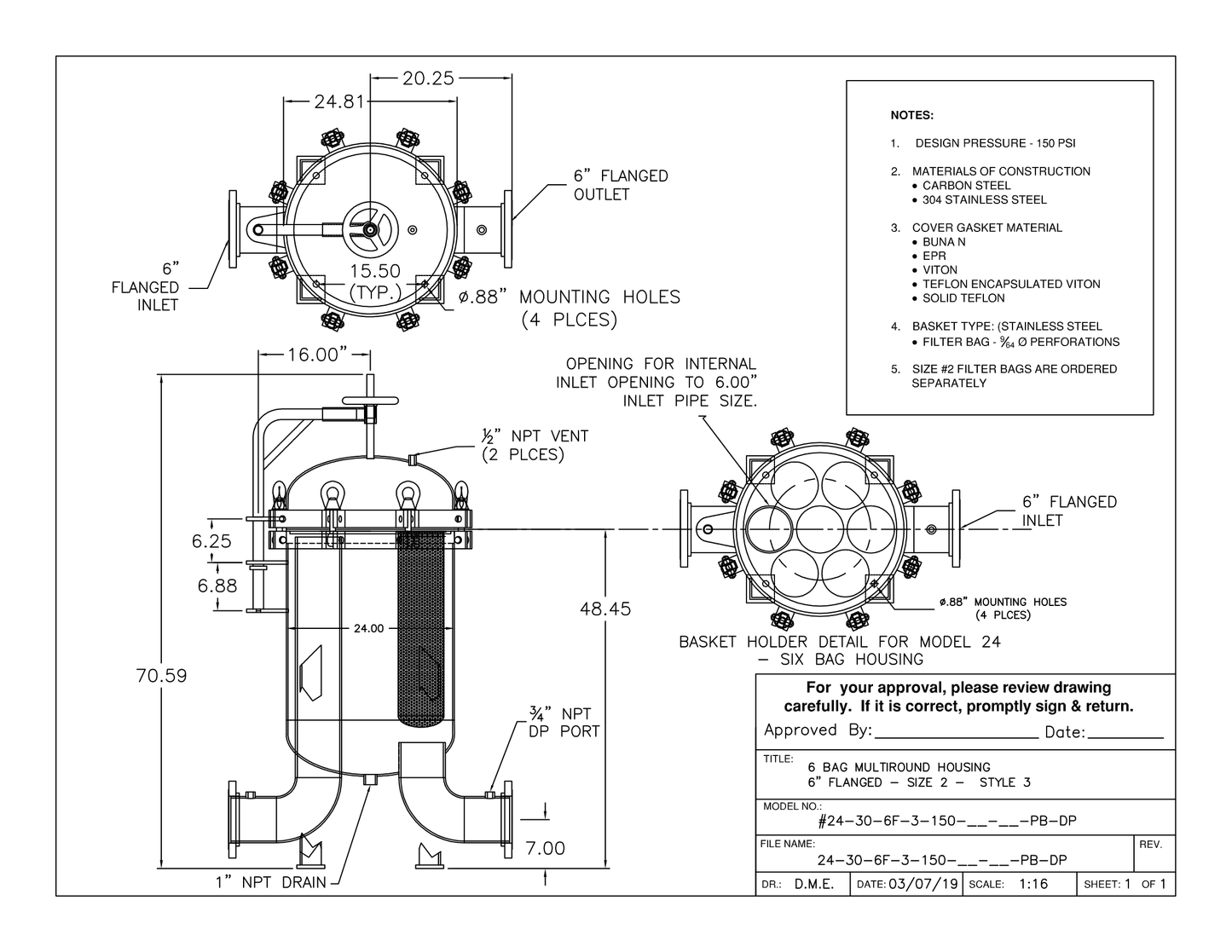 Filter Tech Model 24-30 Filter Housing (6 bag)