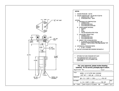 Filter Tech Model 4-12 Eyebolt Style 1 Bag Filter Housing
