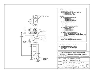 Filter Tech Model 4-12 Eyebolt Style 2 Bag Filter Housing