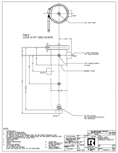 Rosedale Model LCO 4-12 Uni-Style Clamp Cover Bag Filter Housing