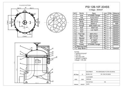PSI Model 12B Multi-Bag Filter Housing (12 Bag)