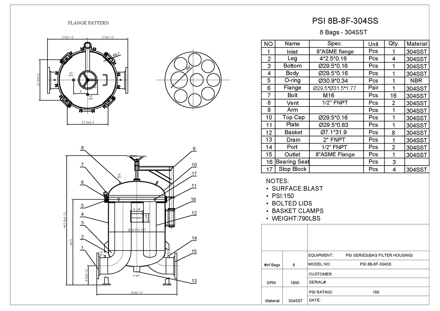 PSI Model 8B Multi-Bag Filter Housing (8 Bag)