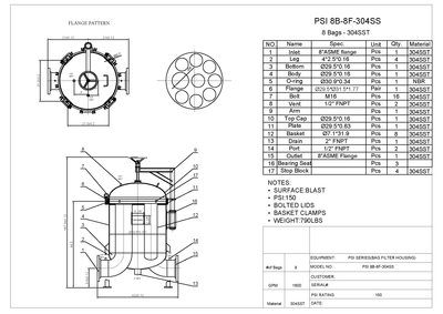 PSI Model 8B Multi-Bag Filter Housing (8 Bag)