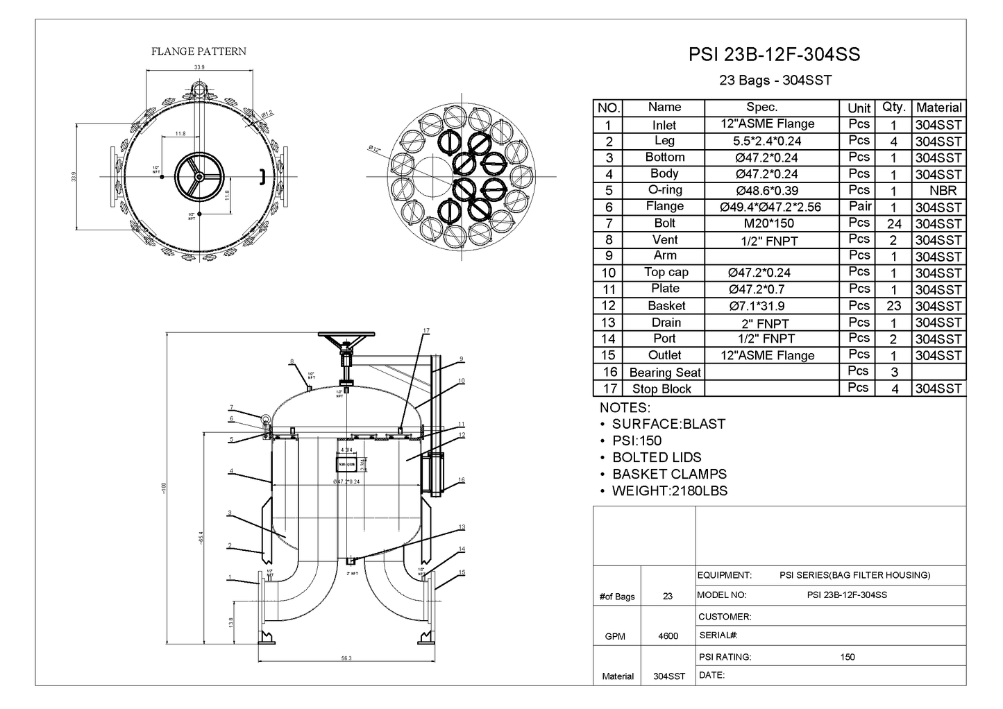PSI Model 23B Multi-Bag Filter Housing (23 Bag)