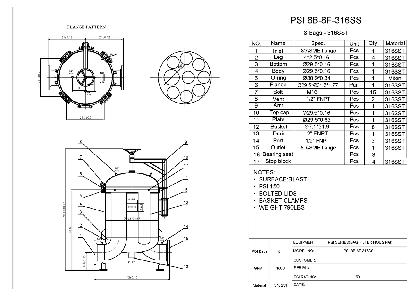 PSI Model 8B Multi-Bag Filter Housing (8 Bag)